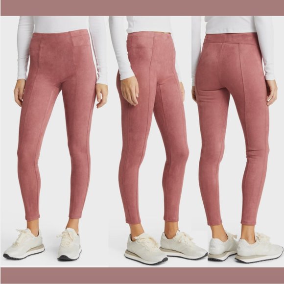 NWT $98 Spanx‎ Faux Suede Leggings in Rich Rose [ SZ Medium Petite ] #6127 - Picture 1 of 13